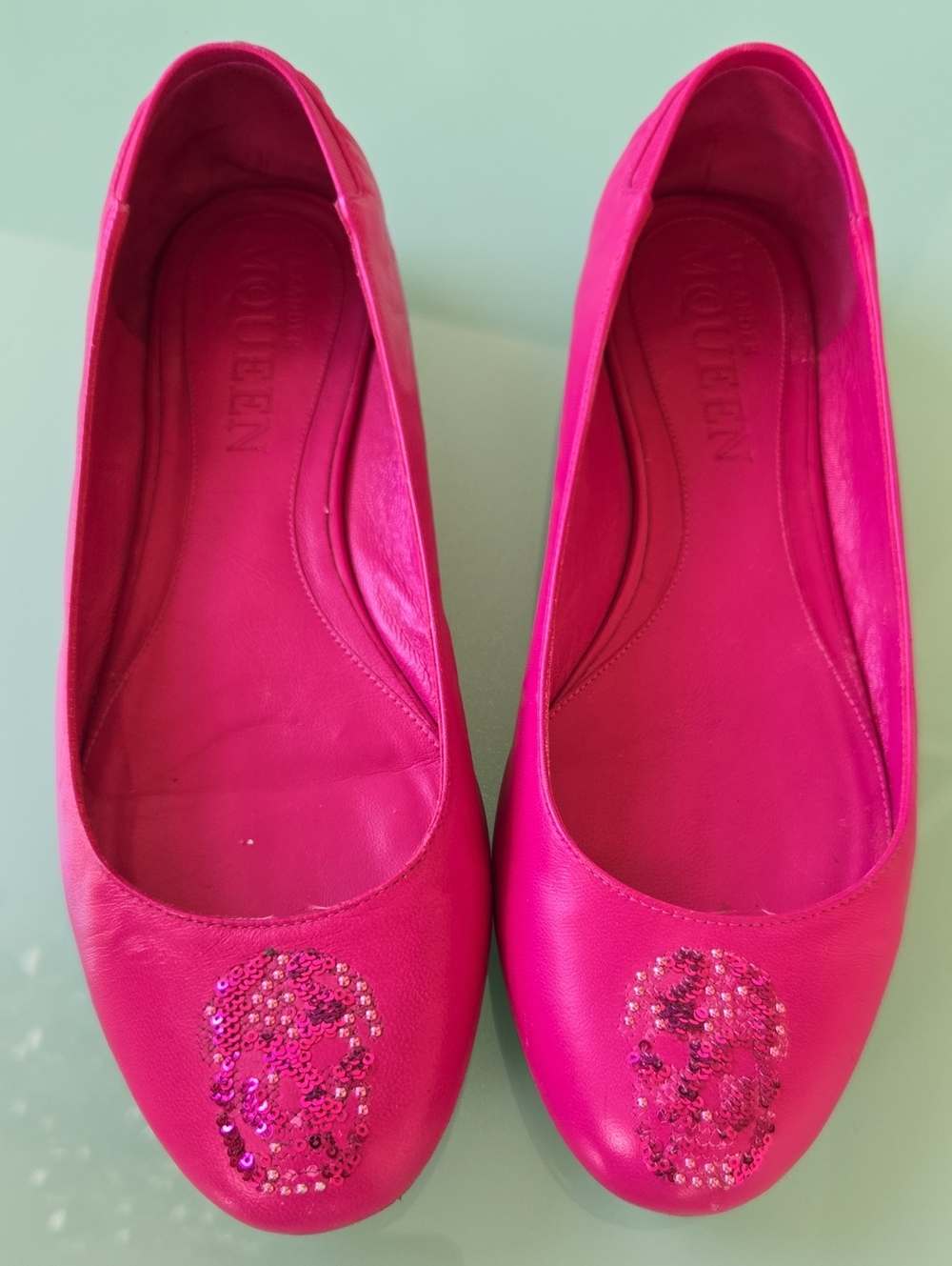 Alexander McQueen Fuchsia Sequin Skull Ballet Flats